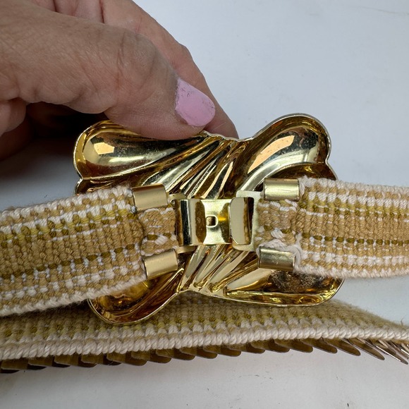Vintage Women's 70's Glam Gold Serpentine Fish Scale‎ Snake Stretch Belt - Picture 4 of 7